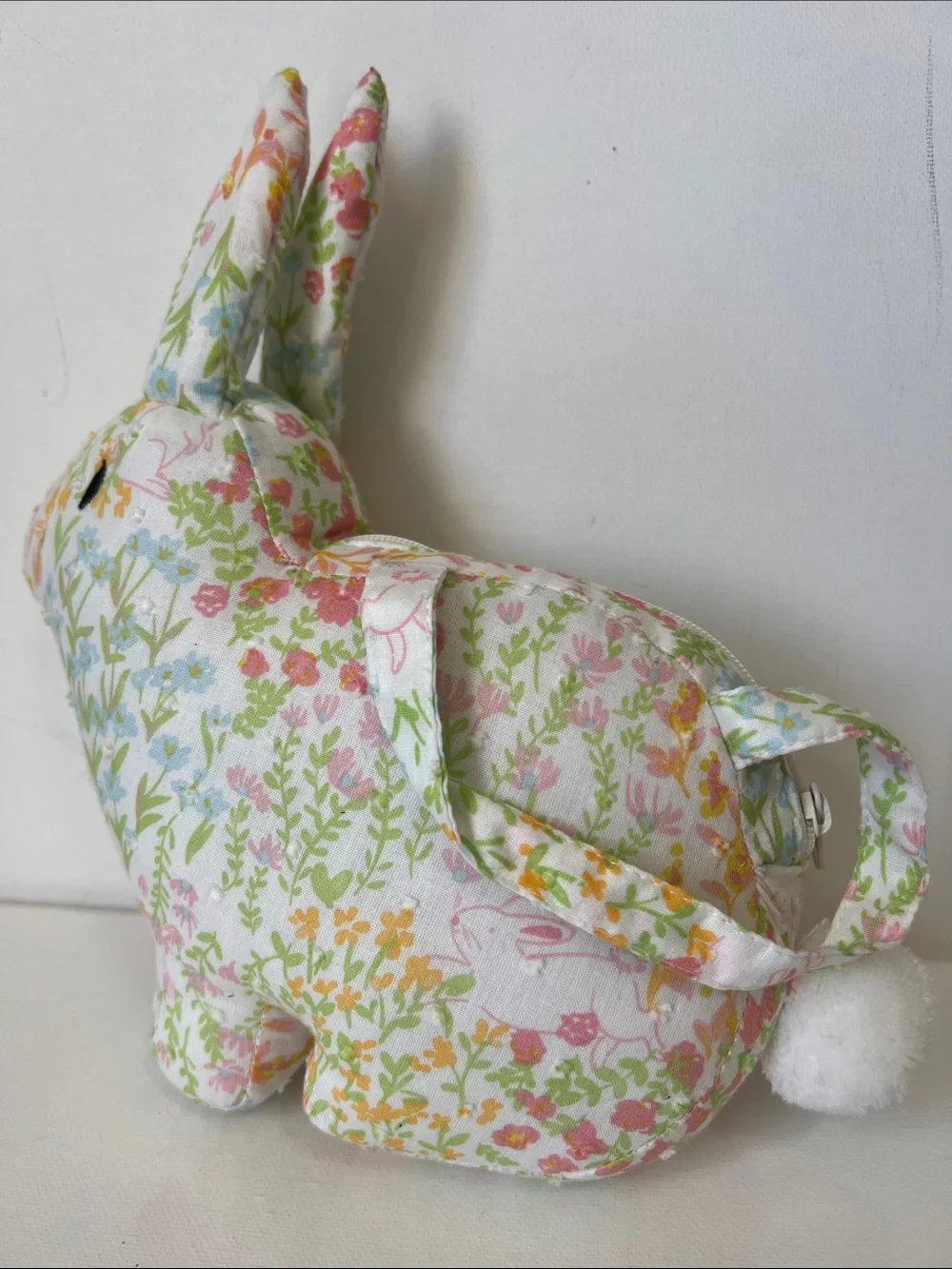 Floral Fabric Bunny Plush Purse with Matching Fabric Hair Bow Barrette